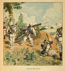 De oorlog in Madagaskar-Anekdotische geschiedenis van de Franse expedities van 1885-1895 door Henri Galli dit Galllichet (1854-1922), geïllustreerd door Louis Bombled (1862-1927): Verdediging van Tsarasaotra in 1895, Privécollectie