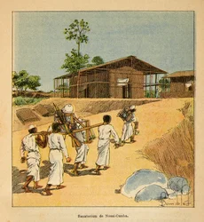 De Oorlog in Madagaskar-Anekdotische Geschiedenis van de Franse Expedities van 1885-1895 door Henri Galli, geïllustreerd door Louis Bombled: Een sanatorium in Nossi-Cumba in de 19e eeuw, gedeeltelijke collectie
