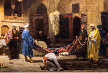 De tapijtenbazaar in Khan Khalil in Caïro