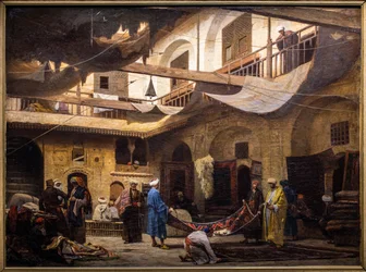 De tapijtenbazaar in Khan Khalil in Caïro