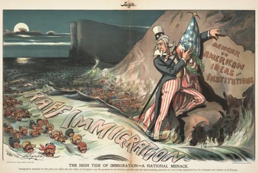 De vloedgolf van immigratie - een nationale bedreiging. Judge Magazine, 22 augustus 1903, 1903.
