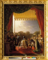 Lodewijk XVIII, omringd door leden van de koninklijke familie, op het balkon van de Tuilerieën, bij de terugkeer van het leger uit Spanje, 2 december