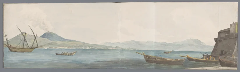 Gezicht op Vesuvius en kust van Portici vanaf hoek van Castel dell