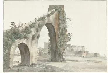 Gezicht op aquaduct en de stad Tarente (Voyage en Italie, en Sicile et à Malte - 1778)