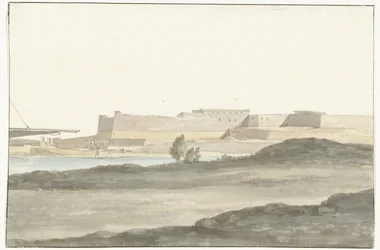 Gezicht op het kasteel in de haven van Barletta