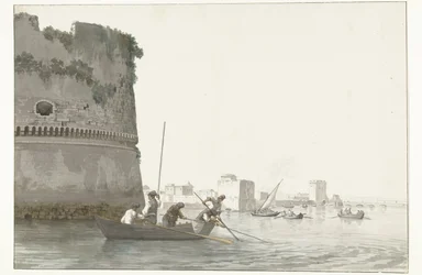 Mosselvissers op Mare Piccolo bij de vestingwerken van Tarente