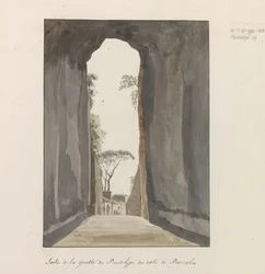 Uitgang van grot Crypta Neapolitana aan de kust van Pozzuoli (Voyage en Italie, en Sicile et à Malte - 1778)