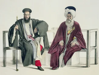 Een Griekse priester en een Turk, gegraveerd door de Thierry Brothers, 1825