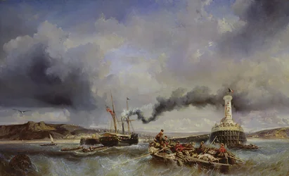 Gezicht op de haven van Boulogne vanaf zee, 1843