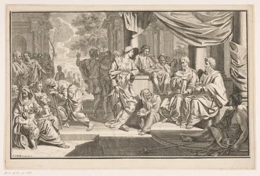 Paulus en Barnabas predikend voor de tempel