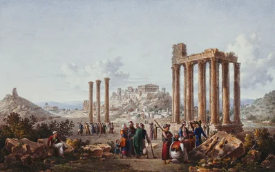 Een uitzicht op de Akropolis, Athene, vanaf de tempel van Zeus in Olympia, c.1786-87
