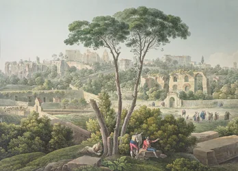 Gezicht op de Palatijn in Rome, met op de achtergrond de ruïnes van het paleis van de Caesars, ca. 1800