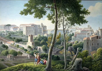 Uitzicht op de Quirinaalheuvel in Rome, met de Villa Colonna op de Achtergrond, ca.1800
