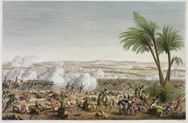 De slag bij Heliopolis, 29 Ventose, jaar 8 (20 maart 1800) gegraveerd door Edme Bovinet (1767-1832)