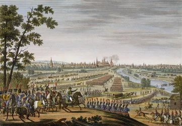 De Intocht van de Fransen in Moskou, 14 september 1812, gegraveerd door Edme Bovinet