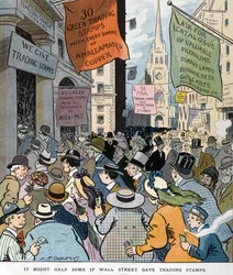 Het zou kunnen helpen als Wall Street handelspostzegels gaf door Louis Glackens 1866-1933, kunstenaar. Gepubliceerd in 1907.