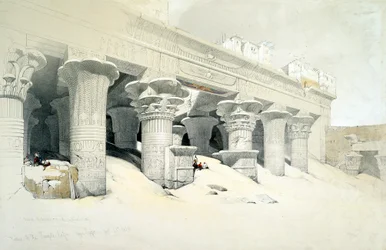 Portiek van de zandstenen Tempel van Edfu gewijd aan de valkenkop god Horus, Egypte, 1838