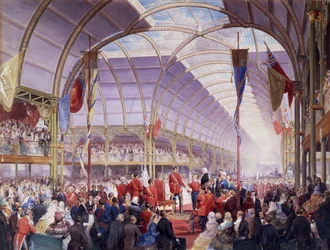 Sir Thomas Fairbairn overhandigt de toespraak aan de prins-gemaal op de Art Treasures Exhibition, Manchester, mei 1857