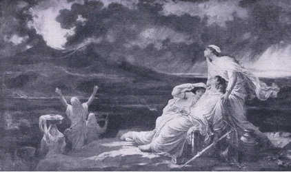 Herculaneum: De uitbarsting van de Vesuvius, illustratie uit De Wereldbibliotheek van Beste Boeken, ca. 1940