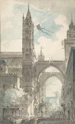 Gezicht op de poort en hoofdingang van de kathedraal van Palermo tijdens het festival