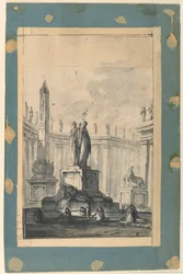 Architectonische fantasie met fontein en obelisk