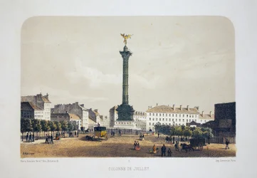 Zuil van Juli (Place de la Bastille), Parijs. Lithografie aquarel, illustratie in 