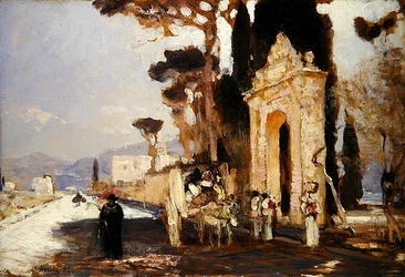 Een Italiaanse weg met een barokke parktuinpoort