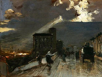 Het terras in Kassel met een naderende storm