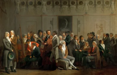 Bijeenkomst van kunstenaars in het atelier van Isabey
