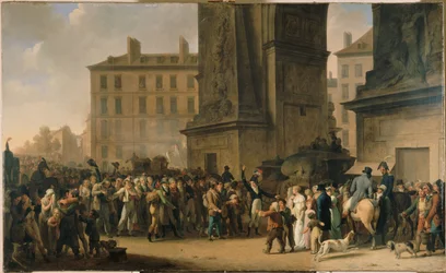 De conscripts van 1807 marcheren langs de Porte Saint-Denis, ca. 1808