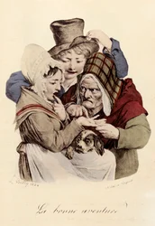 Het gelukkige avontuur, gravure door Louis-Leopold Boilly