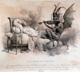 De droom van de Italiaanse componist Giuseppe Tartini, die een duivel viool zag spelen, die de Duivelstrillsonate zou worden (Illustratie)