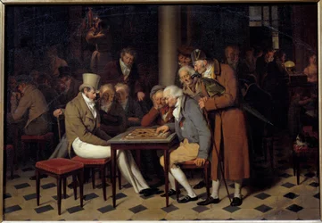 Het interieur van een café, het damesfeest in Café Lamblin in het Palais Royal in Parijs
