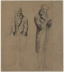 Twee staande figuren (studie voor Een spel biljart)