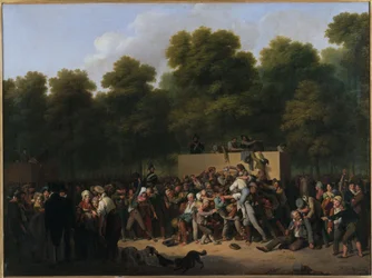 Frans: Uitdelen van wijn en eetwaren op de Champs-Elysées ter ere van de verjaardag van de koning