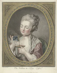 Buste van een jonge vrouw die koffie drinkt