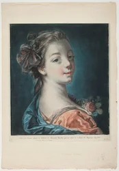 Portret van een jonge vrouw met een roos aan haar jurk