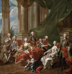 Portret van Filips V, koning van Spanje, omringd door zijn familie (detail)