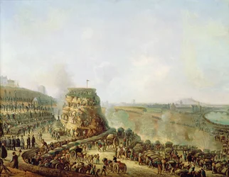 Keizer Napoleon III (1808-73) en keizerin Eugenie (1829-1920) bezoeken de Chaillot-heuvel, 1867