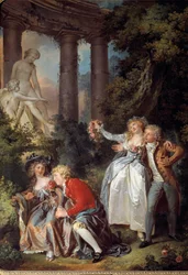 Een galante Venus aanbieden in een romantisch landschap van oude ruïnes