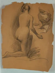 Studie van Knielende Naakte Figuur