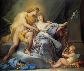 Apollo streelt Leucothoe. Schilderij door Antoine Boizot (1702-1782) 1737. Tours, Museum voor Schone Kunsten