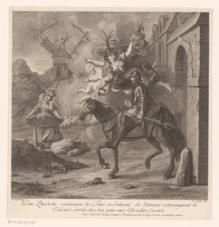 Don Quichot verlaat begeleid door de Dwaasheid zijn huis om dolend ridder te worden