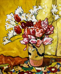 Vaas, Tulpen en Witte Bloemen