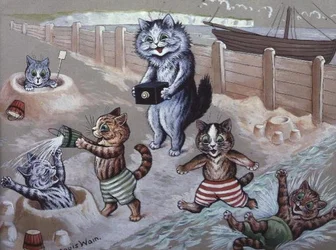 Katten die in de Zee Baden