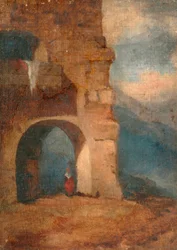 Italiaanse boer in stenen poort, 1880-1900