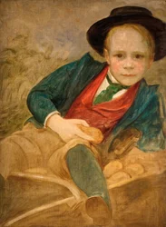 Studie voor een jongen zittend op een kruiwagen, 1890