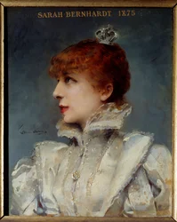 Portret van Henriette Rosine Bernard genaamd Sarah Bernhardt (1844-1923) lid van de Comedie Francaise. Schilderij door Louise Abbema (1858-1927)