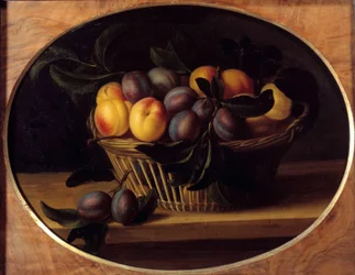 Stilleven met perziken en pruimen