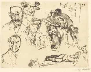 Schetsen van mannen, waaronder Max Liebermann, ca. 1915
